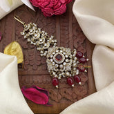 Vriksham Red Victorian Diamond Maang Tikka-Red Bead-G17587